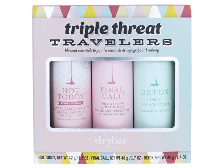 Drybar Triple Threat Travel Set - Final Call Frizz And Static Control Mist Detox Dry Shampoo 40g Hot Toddy Heat Protectant 42g 48g Sale